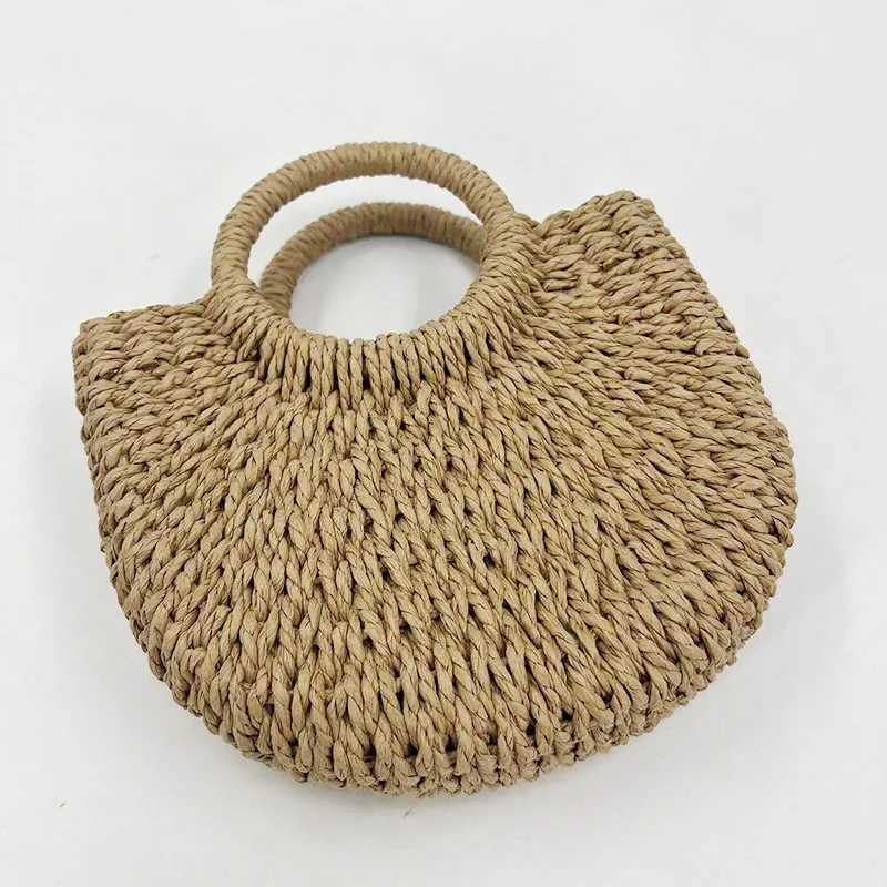 Handwoven Straw Rattan Half-Moon Beach Handbag Large Capacity Women Summer Hollow tote Outdoor handbags W250524