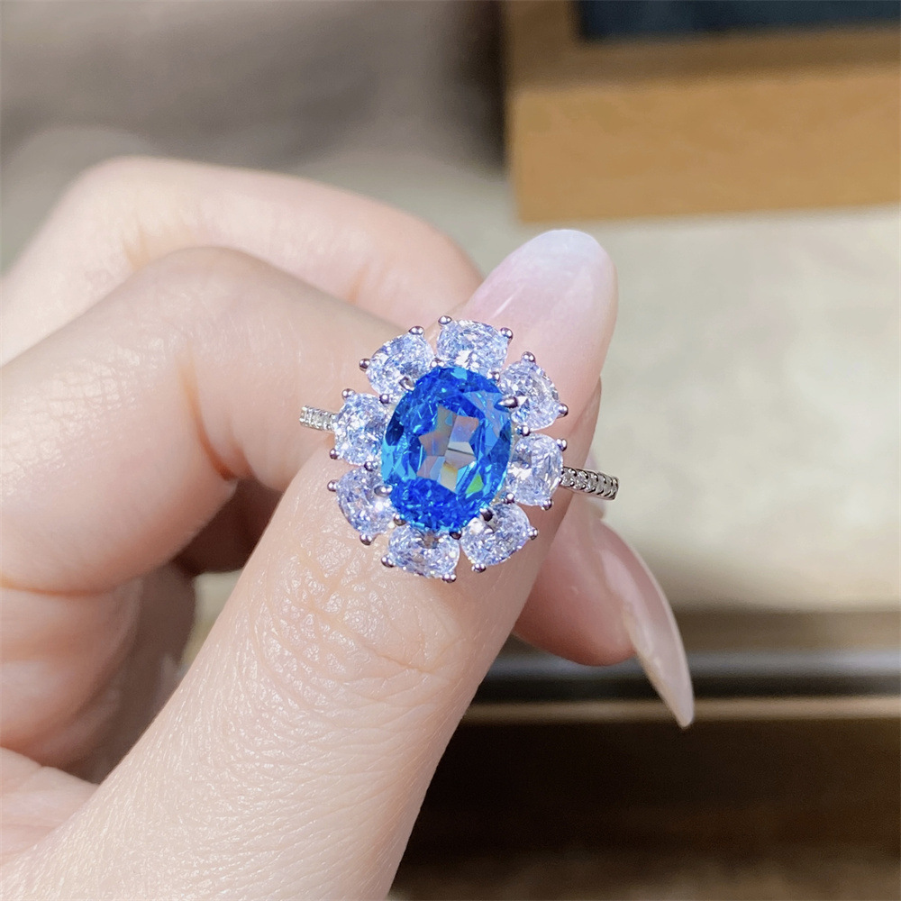 Paraiaba S925 sterling silver sunflower series high carbon diamond luxury full-diamond ring hot-sell elegant fashionable live streaming cross-border 3