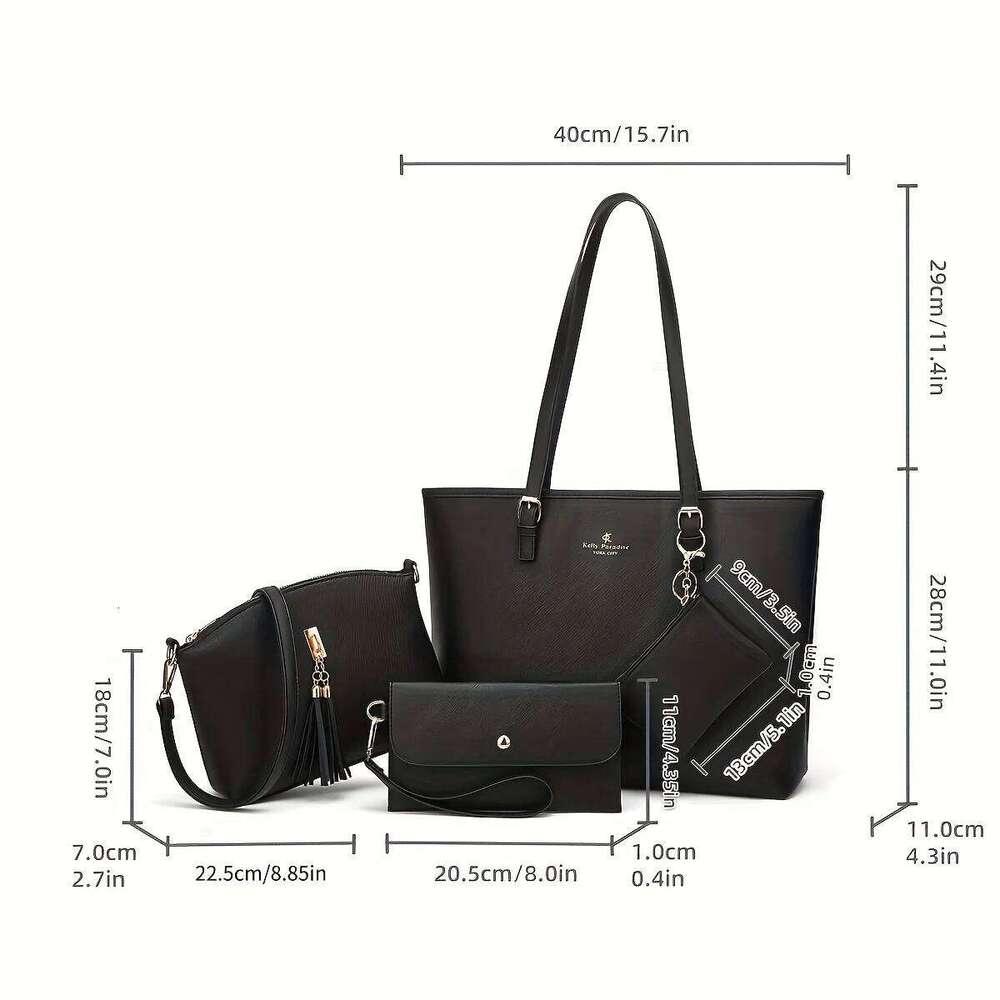 Women's Bags Designer Europe And The United States New Large Capacity Solid Color Four-Piece Cross-Grain Tote Bag Retro Single Shoulder Crossbody