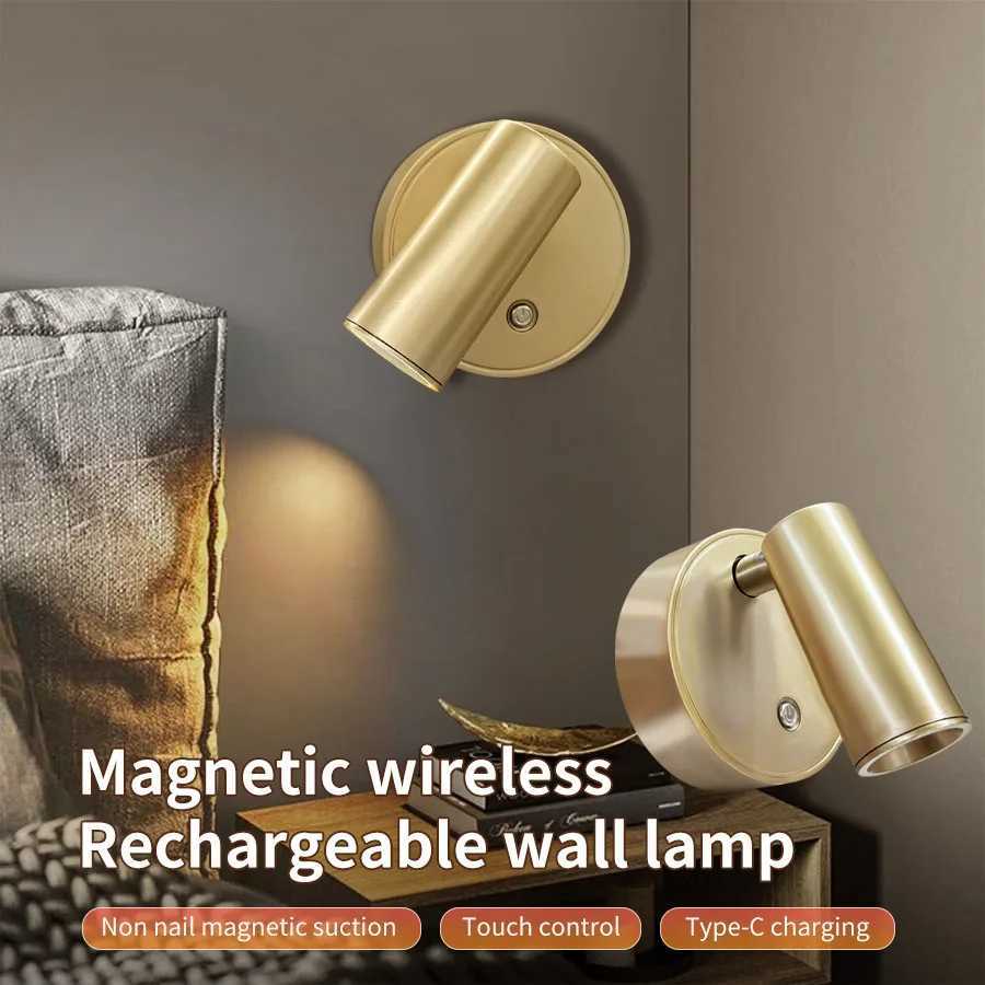 Magnetic LED Wall Lamp USB Rechargeable Touch Switch Wall Lights Spotlight Cordless Dimmable Bedroom Bedside Lamp Reading LightXJ250526