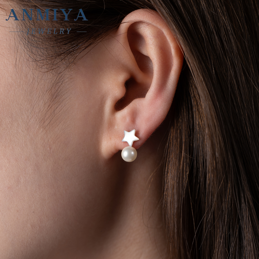 Trendy Baroque 18K Gold Plated Star Moon Freshwater Pearls Stud Earrings for Women 925 Sterling Silver Main Stone