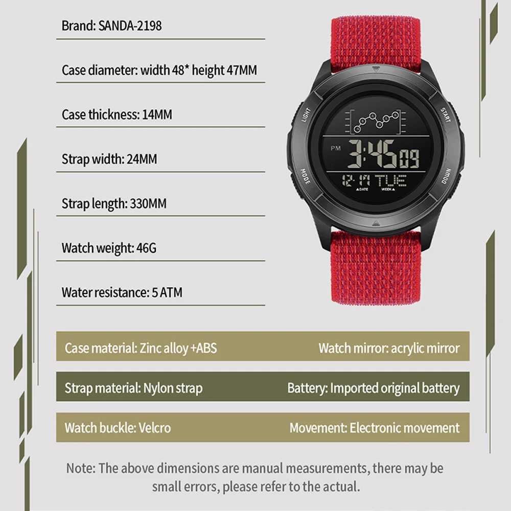 SANDA Electronic Watch Nylon Strap Digital Display Multifunctional Alarm Clock Student Watch Waterproof Military Sports Watch M250526