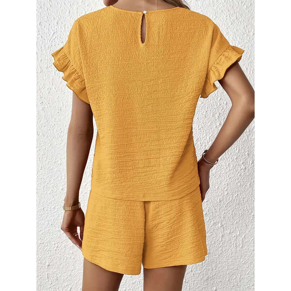 DHEssentials Wrinkled Casual Set 2-piece Short Sleeve Folded Women's Pajama