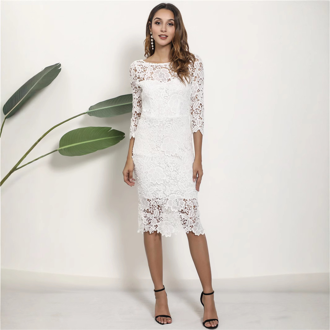 QQH new womens sexy lace see through dress with slim fit and long sleeves