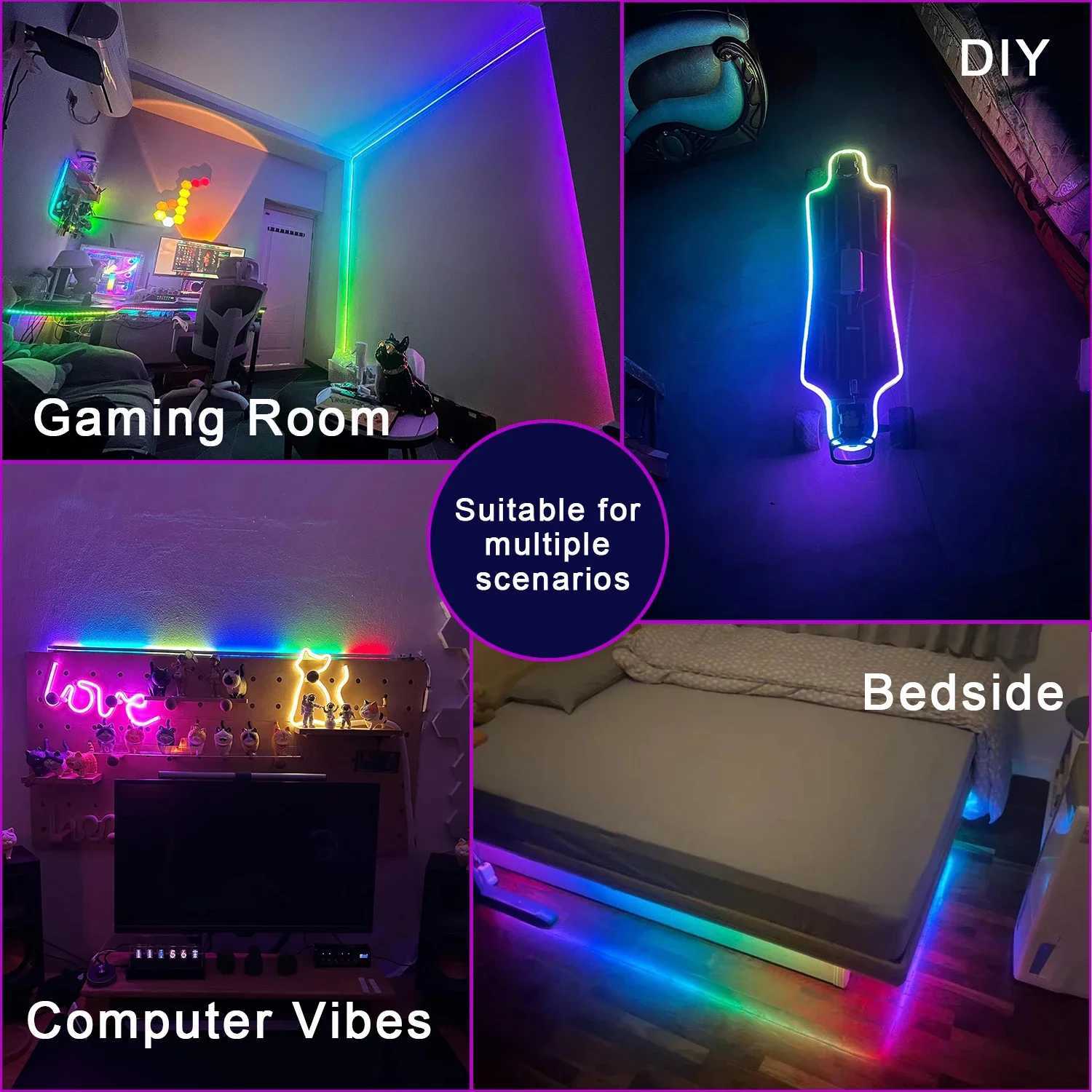 5V USB Neon LED Strip Lights RGBIC Gaming Ambient Lighting IP67 Waterproof Neon Lamp Tape With Bluetooth For Home Party Decor W250526