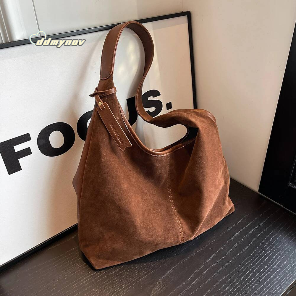Women Suede Shoulder Bags Fashion Tote Women's Handbags Autumn Winter Large Capacity Magnetic Closure Casual Commuter Bag ddmynov