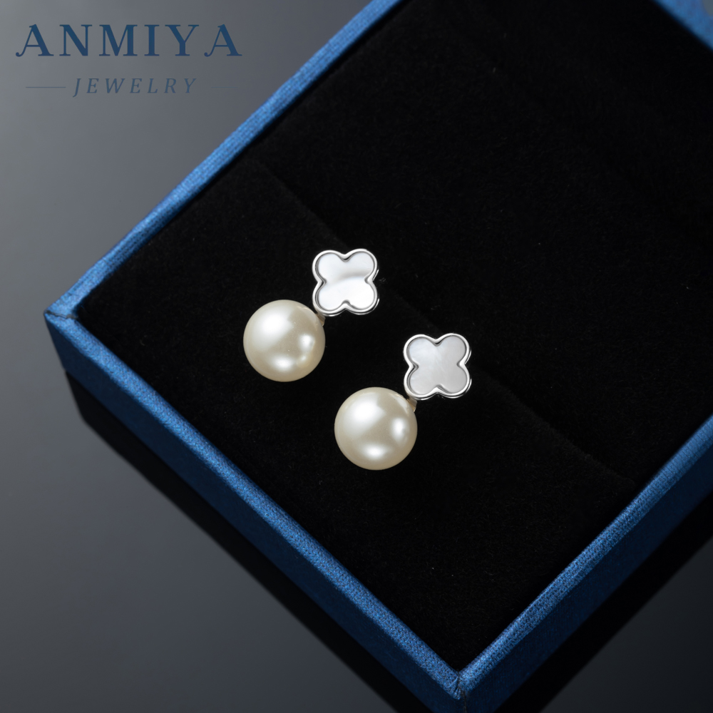 New Arrival Four Leaf Clover Earrings Trendy Jewelry Elegant Mother of Peal Four Clover Freshwater Pearl 925 Silver Earring