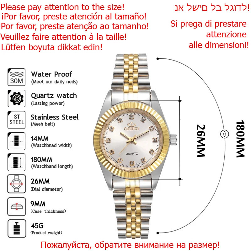 CHENXI Top Ladies Golden Watch for Women Clock Female Womens Dress Rhinestone Quartz Waterproof Wristwatches 250521
