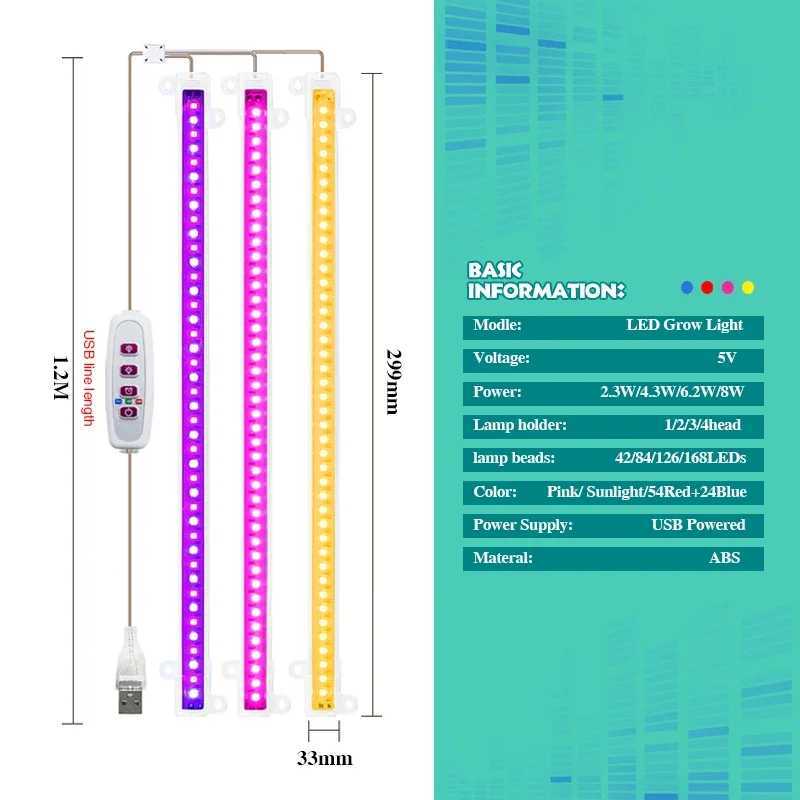 LED Grow Light 30cm Led Bar Light for Plants USB 5V Full Spectrum Phyto Lamp for Seedlings Vegs Flower Greenhouse Growing Lamp XJ250526
