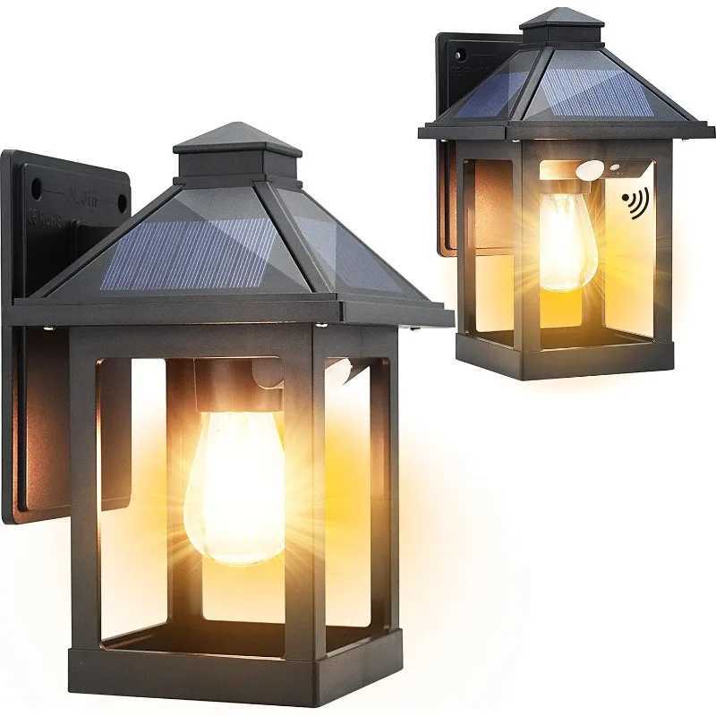 2 Pack Solar Wall Lanterns Outdoor with 3 Modes Dusk To Dawn Motion Sensor LED Sconce Lights IP65 Waterproof Exterior FrontXJ250526