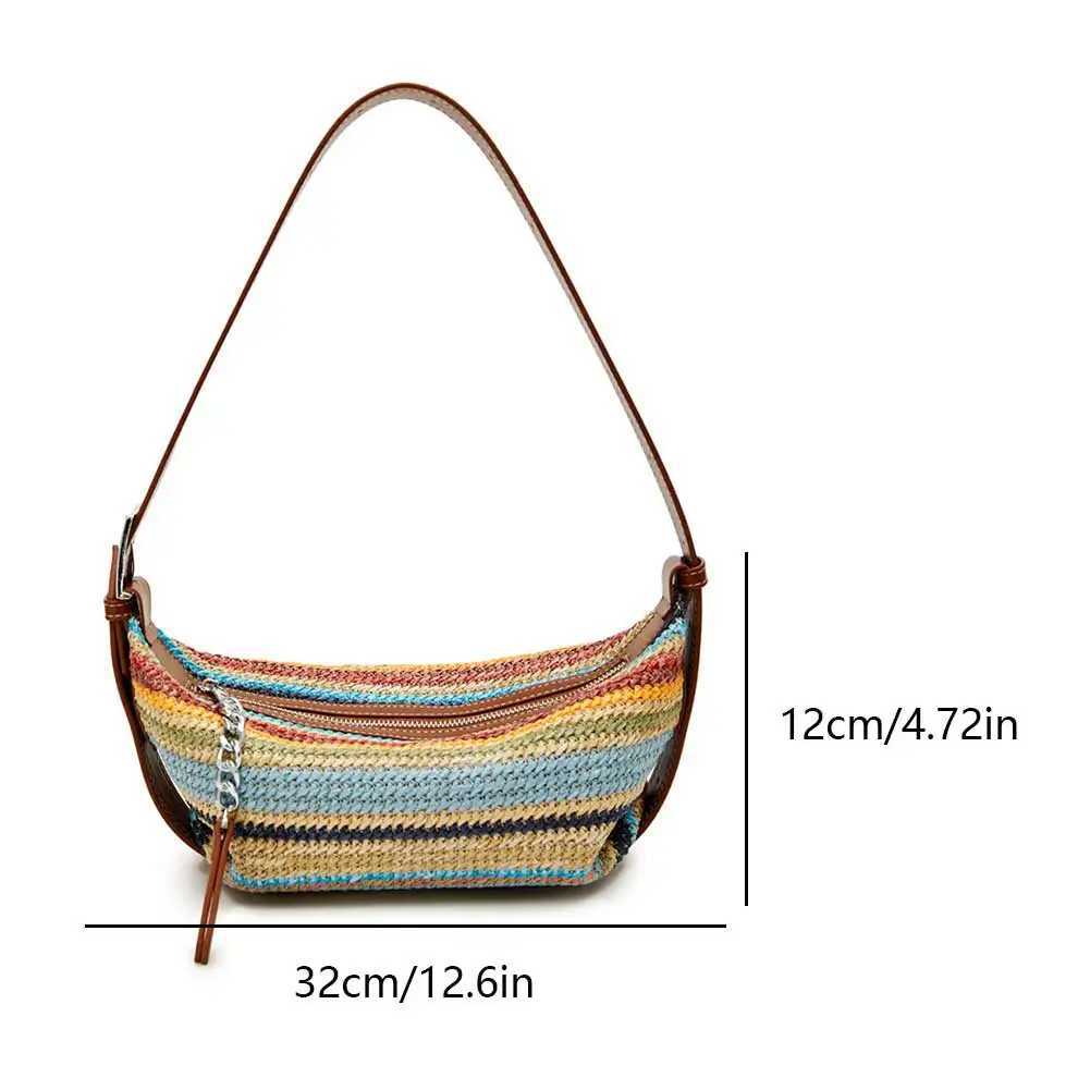 Women Straw Dumpling Bag Adjustable Strap Vintage Shoulder Bag Contrast Color Retro Straw Sling Bag Ladies Summer Daily Bag W250524