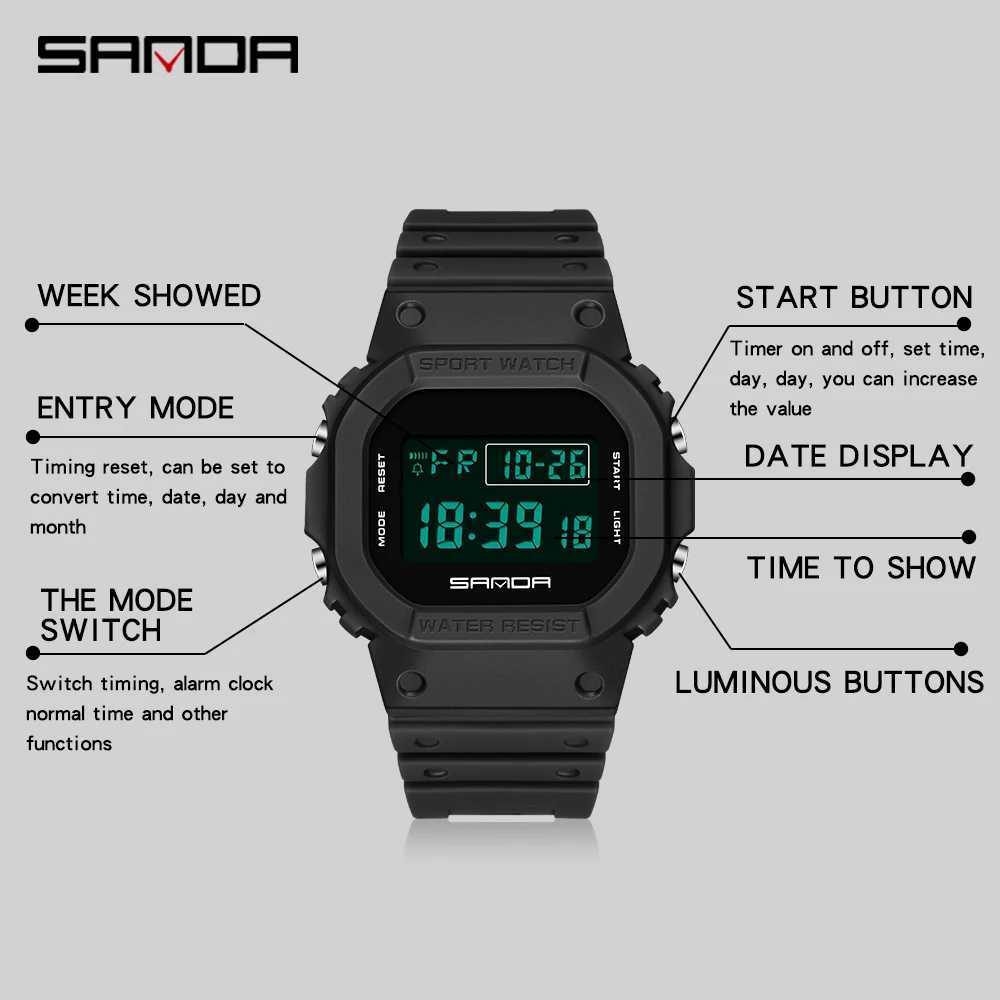 SANDA Fashion Top Brand G Style Digital Mens Watch Luxury Military Sport Waterproof Alarm Stopwatch Clock Men Relogio Masculino M250526