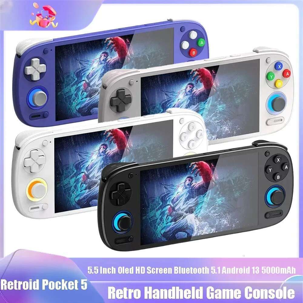 Retroid Pocket 5 Handheld Console Sd865 5.5 Inch Oled HD Screen Bluetooth 5.1 Android 13 5000Mah Retro Video Game Player