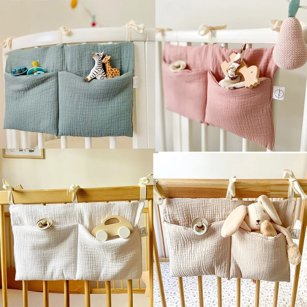 Baby Crib Organizer MultiPurpose Bed Storage Bag 2 Pockets Bedside Hanging Diaper Nursery for Diapers Toys Clothing 250517z