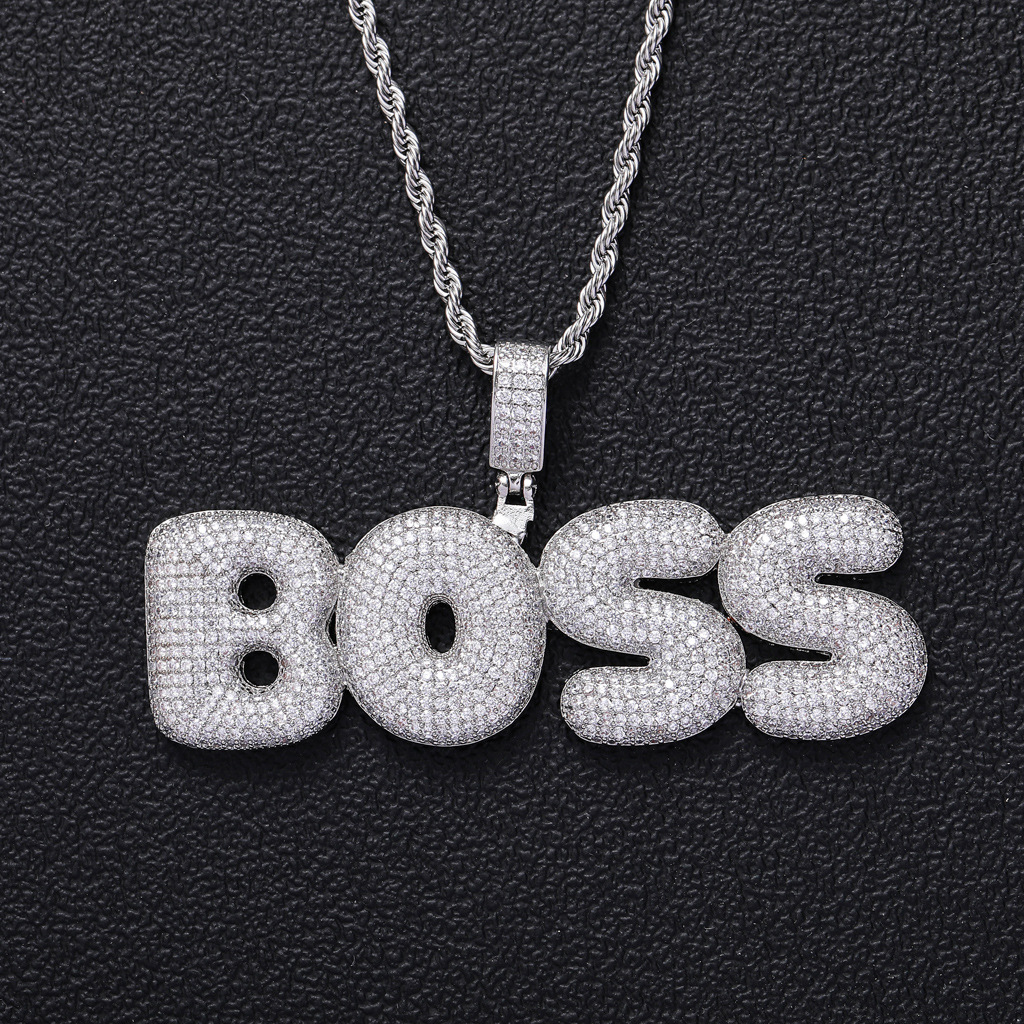 DIY Custom A-Z Name Bubble Letters 0-9 Numbers Pendant Necklace for Men Women with TopBling White Zircons