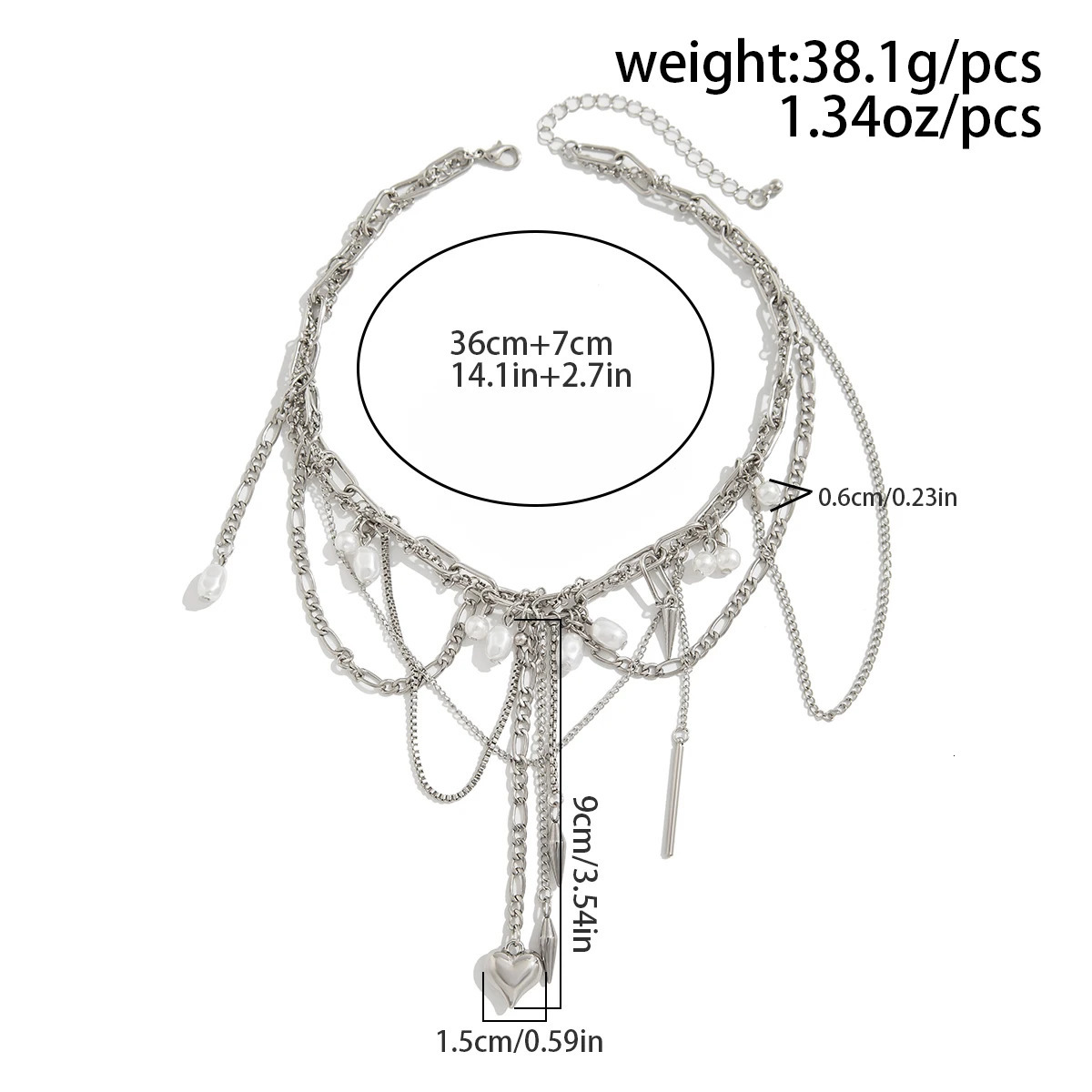 Ingemark Multilayer Tassel Love Heart Pendant Choker Necklace for Women Trend Punk Silver Color Metal Chain Party Jewelry Gift 250522