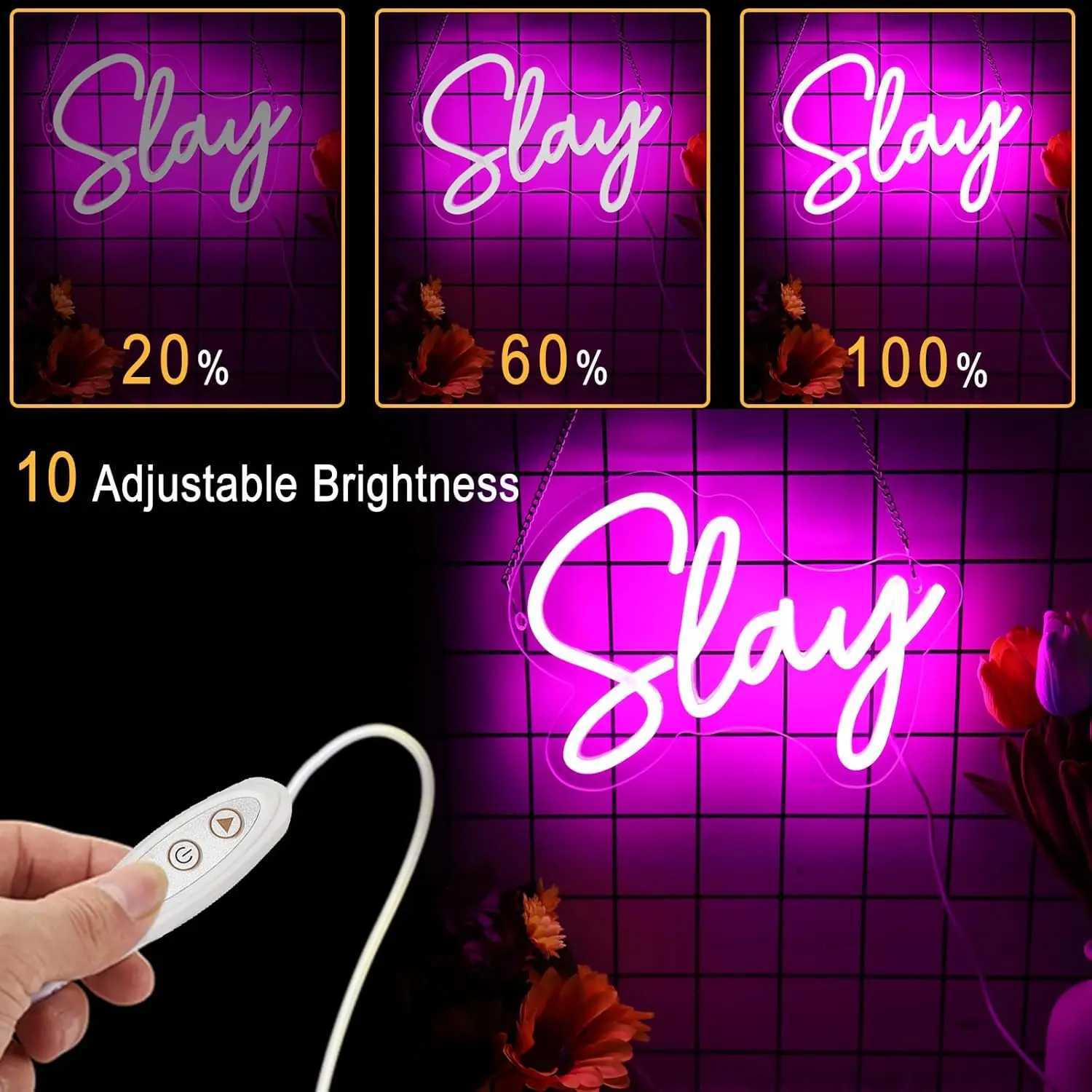Slay Letter Pink LED Neon Glow Sign Novelty Night Light for Bedroom Room Bar Shop Clothing Store Art Decoration W250526
