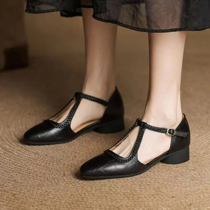 Womens Textured TStrap Flat Sandals Adjustable Ankle Buckle with Woven Detail for Casual Formal Occasions 250526