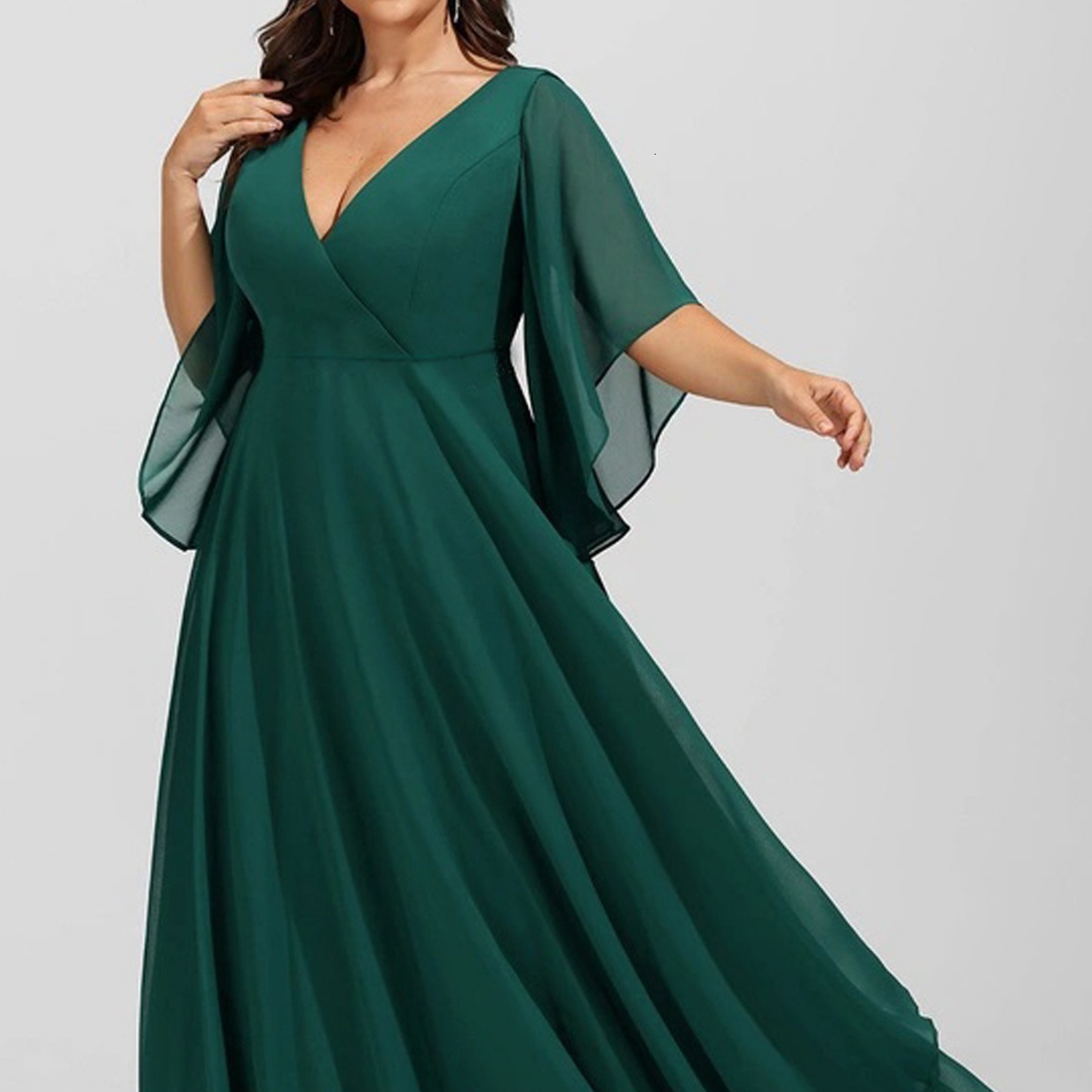 Oversized womens V-neck solid color dress slim fit dress long skirt