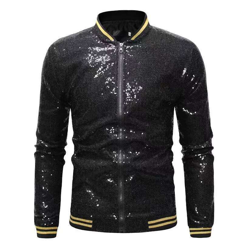 Men's Oversized Loose Sequined Dance Suit, Zippered Cardigan Jacket, Personalized