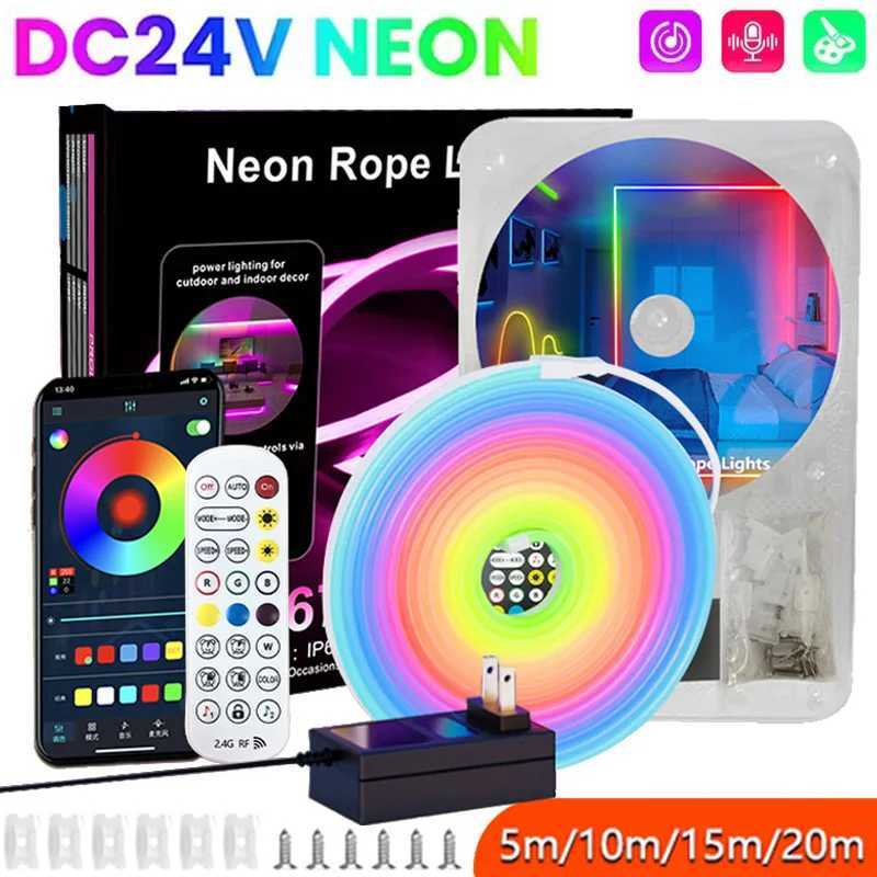 24V RGBIC Neon LED Strip Light Music Sync DIY Flexible Waterproof Neon Rope Light for Indoor Outdoor Decor Lighting 5m/10m/20m W250526