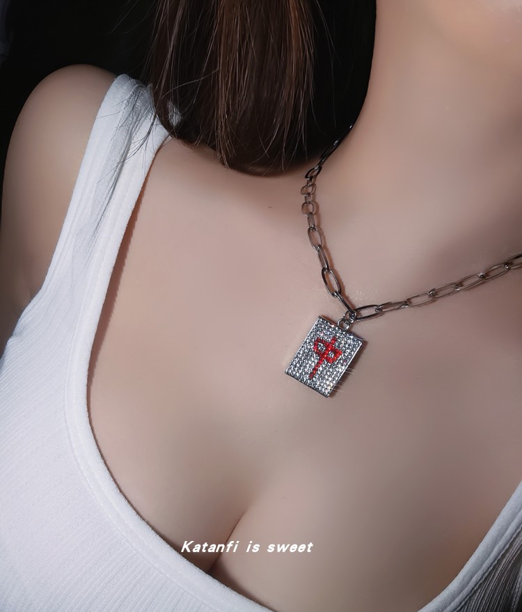 Mahjong hair necklace new Chinese full rhinestone cool hip-hop necklace punk couple new Cuban chain