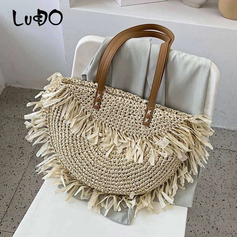 Shoulder Bags for Women 2025 Female Ins Summer Big Capacity Paper Handmade Woven Beach Bag Bohemia Bali Handbag