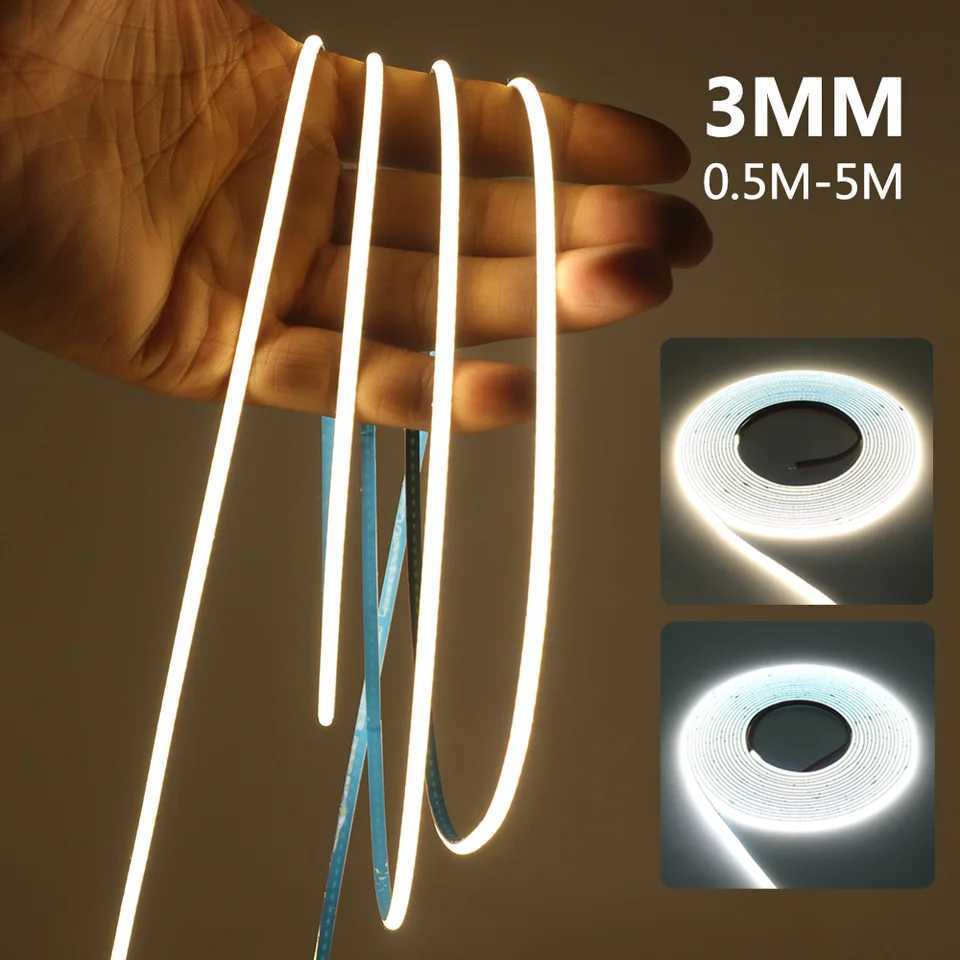 5V COB LED Strip Light 3mm PCB Ultra Thin Flexible Tape 320Leds/m RA90 Dimmable LED Ribbon Warm Natural White Linear Lighting W250526