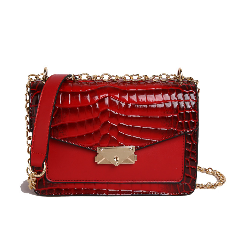 Women's Yuzi Bags 2025 New Crocodile Pattern Small Square Single Shoulder Crossbody Chain Bag