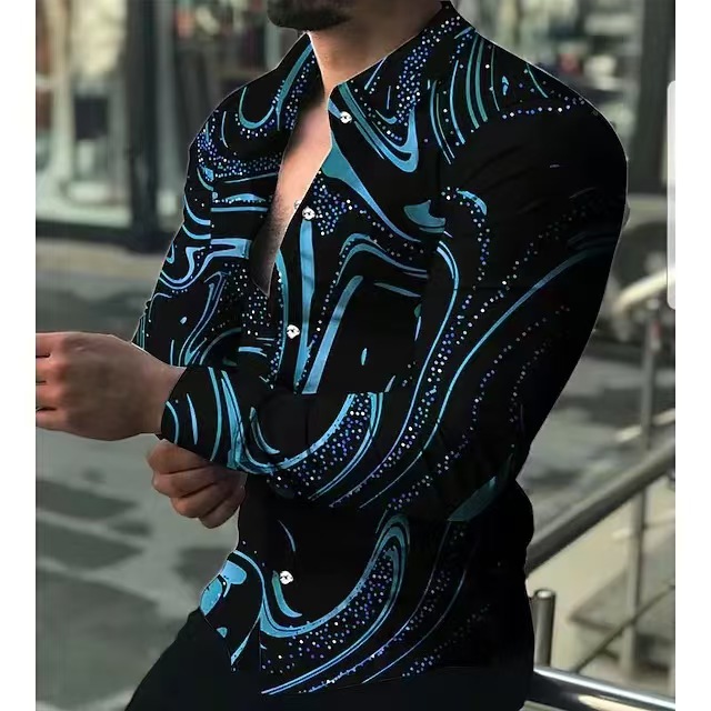 shirt men printed long sleeve shirt casual cardigan new button holiday fashion shirt 5XL