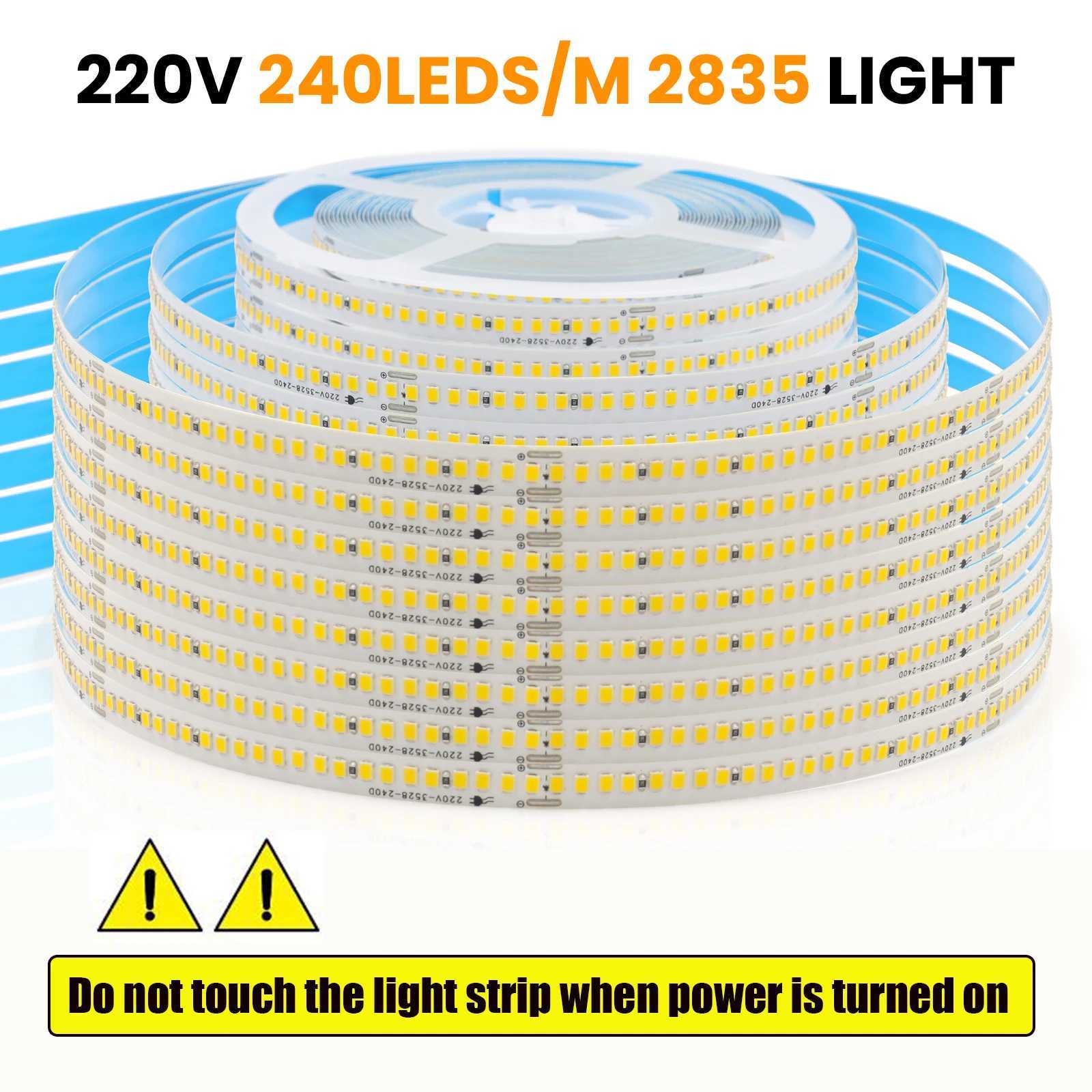 AC 110V 220V LED Strip 240Leds/M SMD 2835 IP44 5M 10M 20M/Roll Warm/Cool/Natural White Home Decor Flexible Ribbon Rope Light W250701