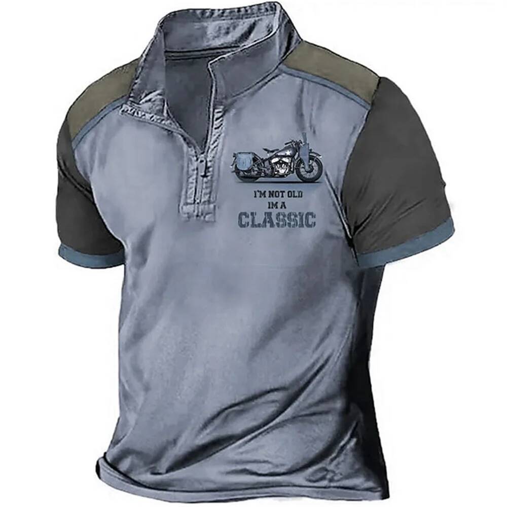 Vintage Short Sleeve Men's Polo Shirts Motocycle 3d Print Lapel Zipper Man Top High Quality Oversized Male Shirt Casual Clothing
