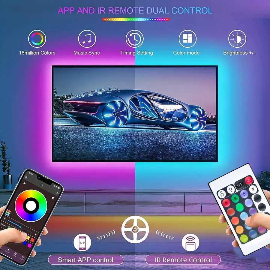 5m LED light strip Bluetooth APP control remote USB plug RGB light strip for TV backlight party festival room decoration W250526
