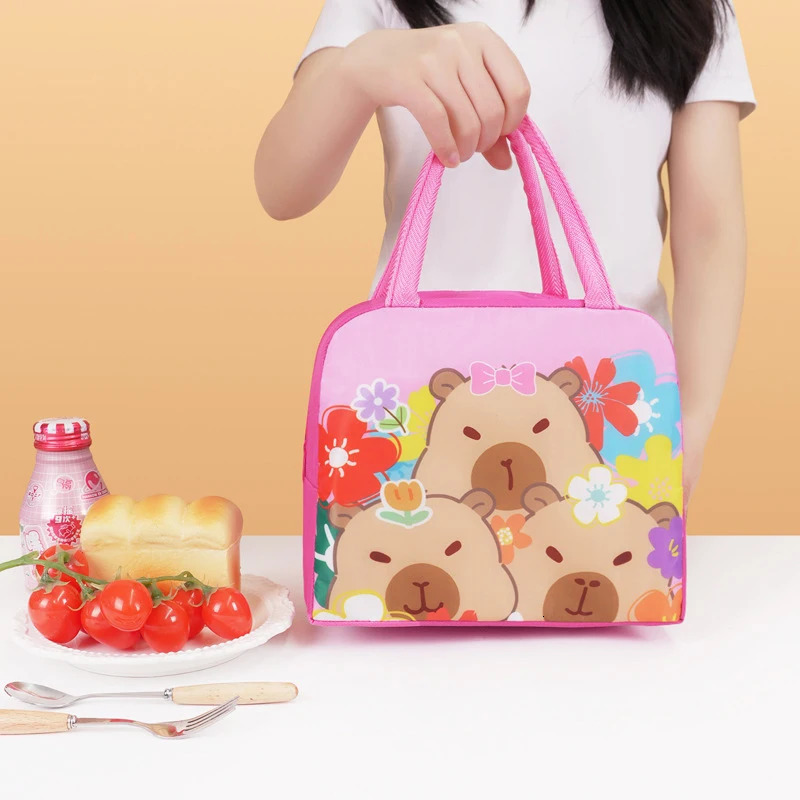Cartoon Capybara Lunch Bag Insulated Food Container Portable Thermal Bento Box Bag for School Eco-Friendly Meal Tote for Kids 250526