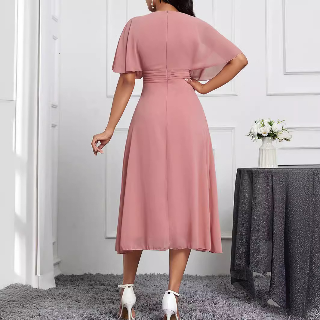 Small niche design style spring and summer new items pure color temperament elegant womens dress