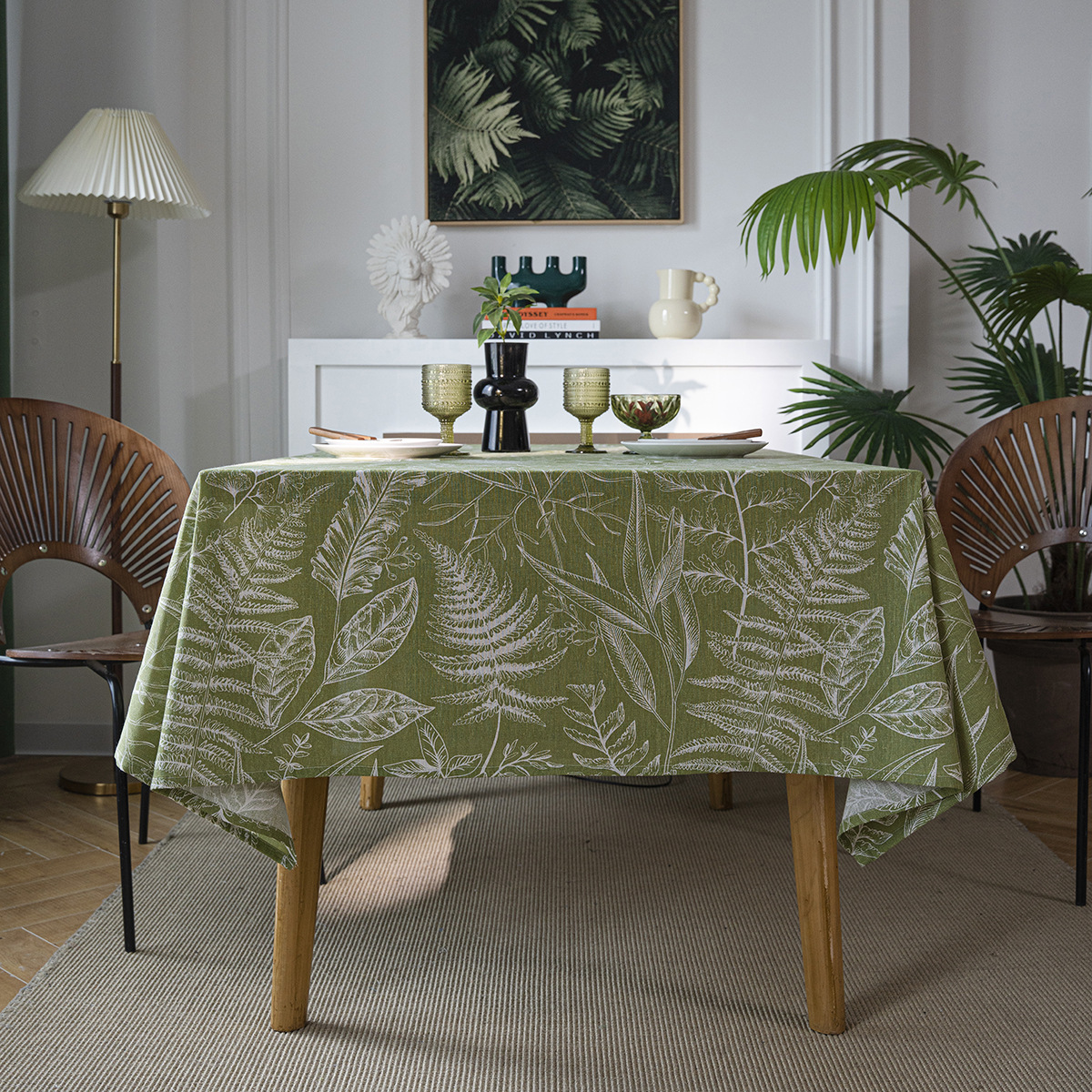 B381 Tablecloth Green Leaf Sketch Tablecloth American Style Rectangular Fabric Factory Direct Supply