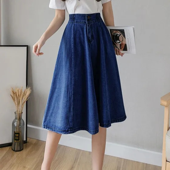 Denim Skirts For Woman 2025 Summer Preppy Style Elastic High Waist Slim Midi Dress Comfortable Versatile Clothing 250516Z
