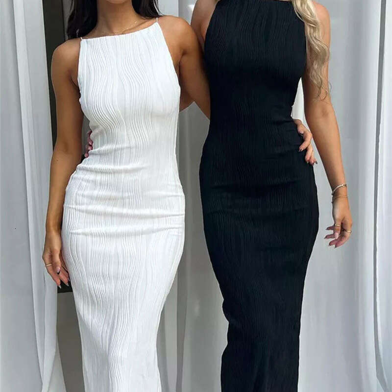 Backless Sexy Dress Summer New Fashion Three Dimensional Line Sexy Spaghetti Strap Slim Dress For Women Sexy Flowy Dresses