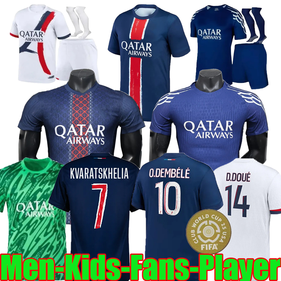 25 26 Paris KVARATSKHELIA MARQUINHOS soccer jersey Player version 2025 2026 Dembele JOAO NEVES VITINHA BARCOLA HAKIMI fourth Maillots football shirt Men kids kit