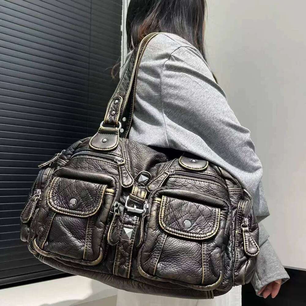 Women's Bags Designer Ladies' Fashionable Hot Girl Vintage Tote With Large Capacity Y2k Washed Vegan Leather Single Shoulder Crossbody Bag