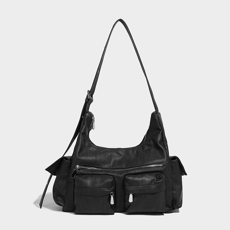 Korean Style Trendy Large Capacity Handbag Motorcycle Multi-Pocket Design Fashionable Single Shoulder Underarm Work Tote Bag