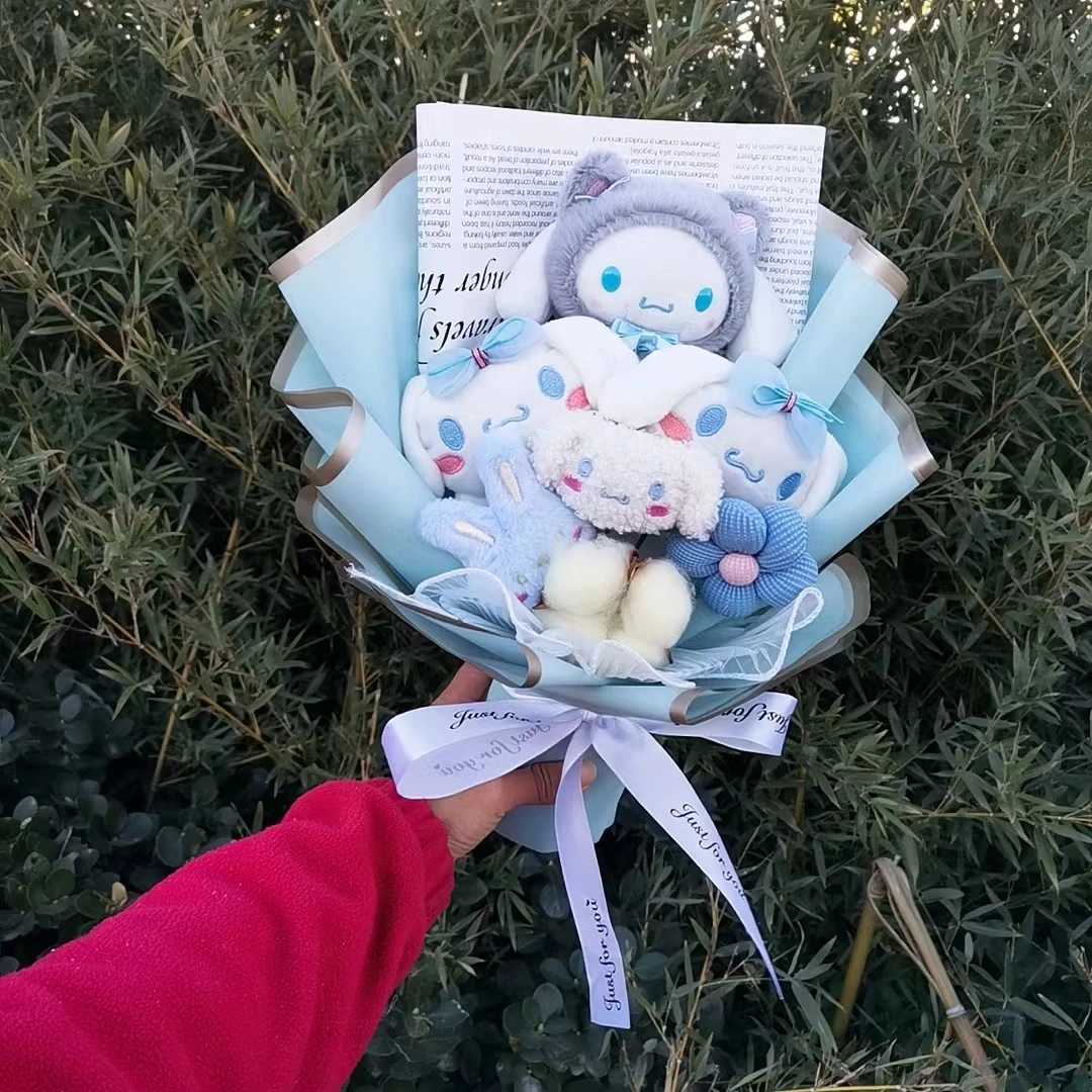 Hello Kitty Kuromi Plush Bouquet Sanrio My Melody Cinnamoroll Stuffed Plush Doll Valentines Day Christmas Birthday Giftsw250526