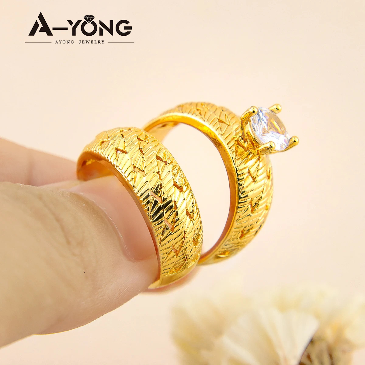 Gold Color Wedding Couples Rings 18k Copper Gold Plated Unique Personality Dubai Arab Women Mens Vintage Jewelry Gifts 250519