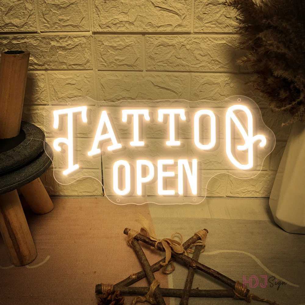 TATTO Open Neon LED Sign Tattoo Salon LED Neon Lights USB Room Wall Beauty Shop Decoration Tattoo Signs Neon Lamps Signboard W250526