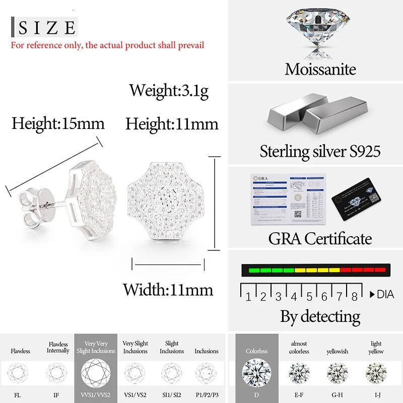 Classic Geometric Shape Moissanite Earring For Women Jewelry Top Quality 100% s Sterling Sier Fashion Earrings Engageme