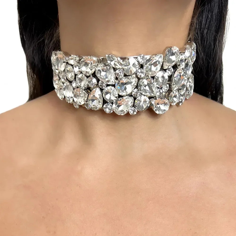 Rhinestone Choker Necklace for Women Exaggerate Prom Jewelry Wedding Bridesmaid Geometric Crystal Collar Accessories 250519