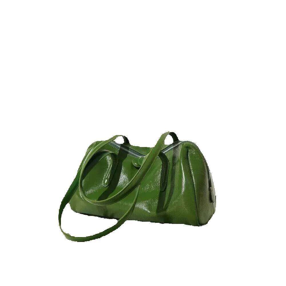 Designer Luxury Designer Luxury Motingsome Green Bags Retro Women Bag Oil Wax Cowhide Leather Handbag Vintage Boston Pillow Lady Daily Purses 2024