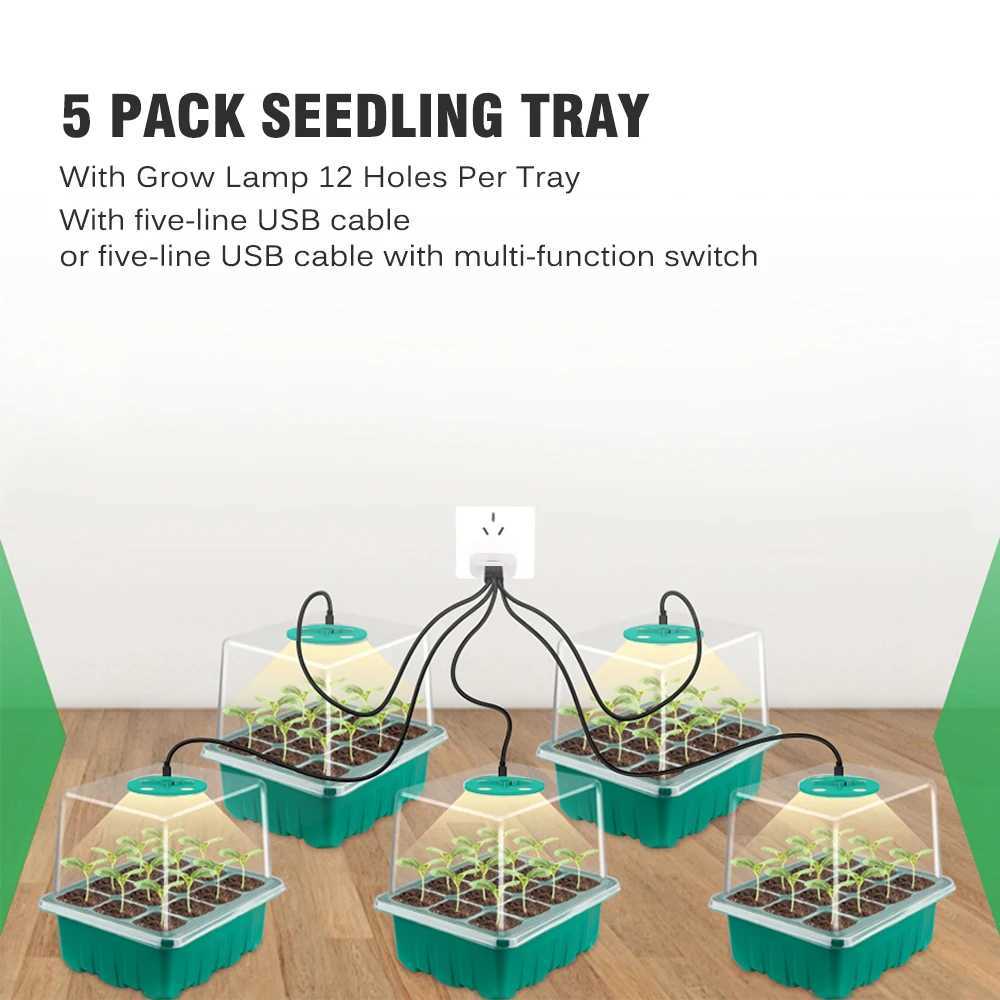Plants Seed Starter Trays With Grow Light 12 Holes Per Tray Nursery Pots Lights For Home Plant Greenhouse Growing TraysXJ250526