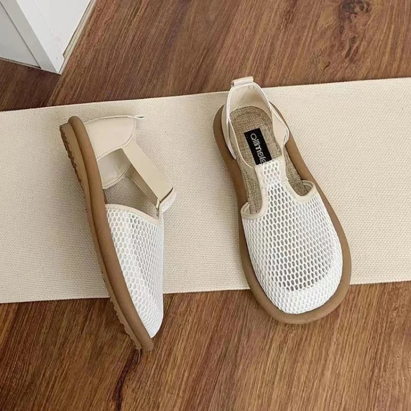 Rubber Round Toe Deep Mouth Mesh Single Shoes Low Top Flat Heel 250526