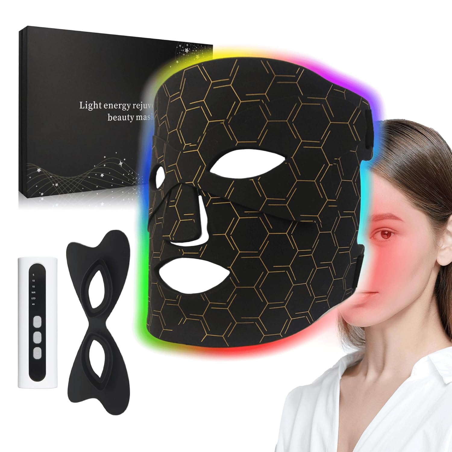Red Light Therapy Mask with Eye Mask- 7 Colors Beauty LED Face Mask and Infrared 850 Red Light Face Mask Light Therapy for Facial Skin Care At-Home